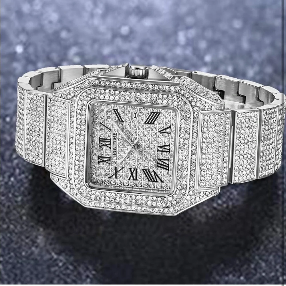 Silver Diamond-Studded Watch for men *NEW*
